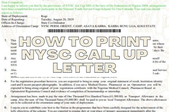 How To Print NYSC Call Up Letter